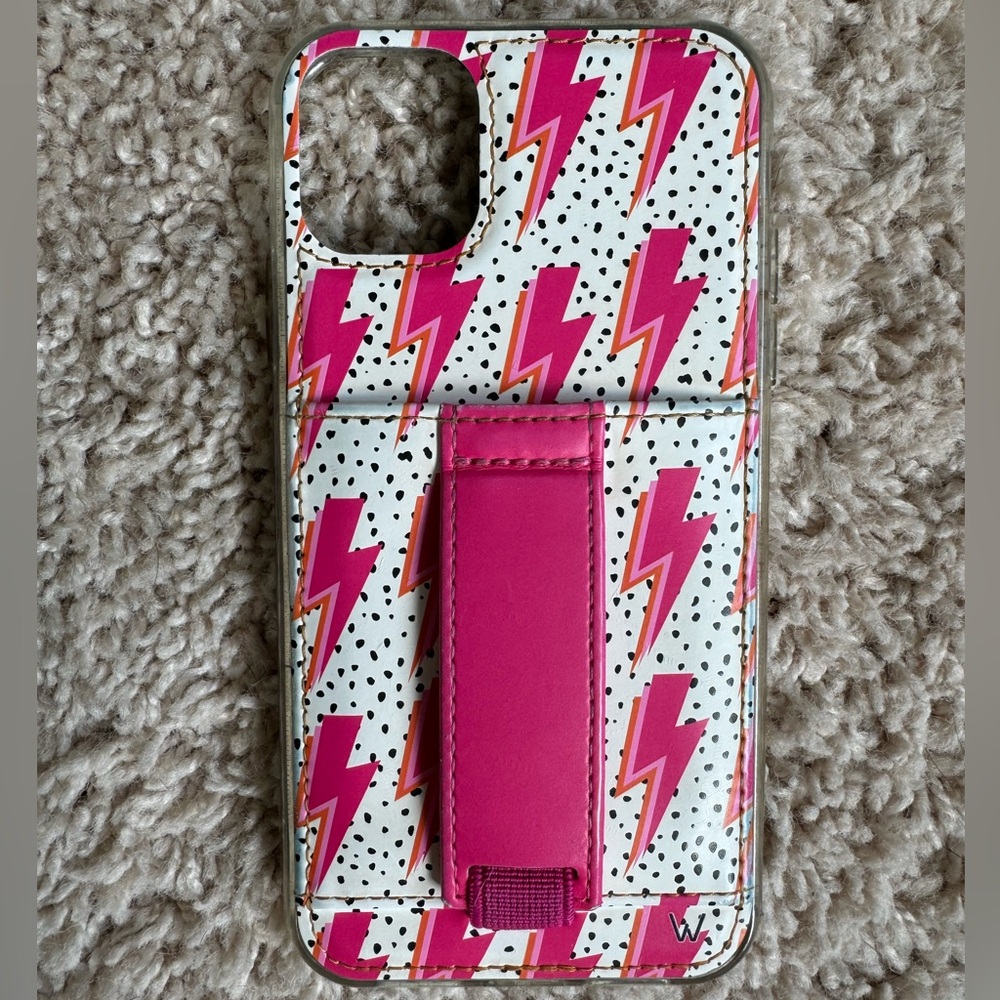 Pink and White Lightning Bolt iPhone Case with Rhinestones